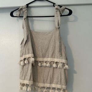 Olivaceous beige linen tank top